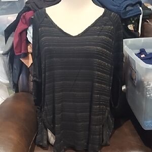 No Label Black Striped Top Gold thread